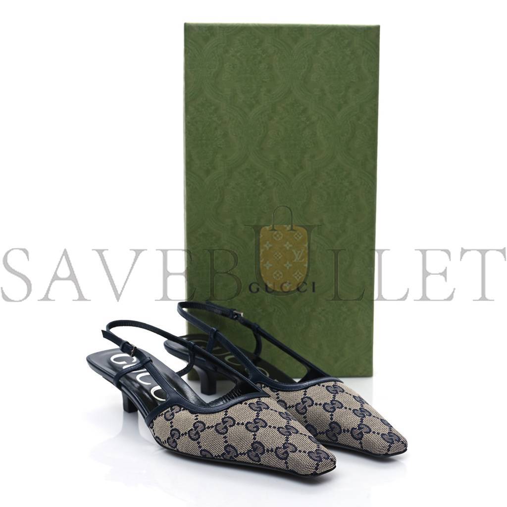 Gvc*1 gg monogram malaga kid square g 35mm slingback pumps 38 beige blue p00677619